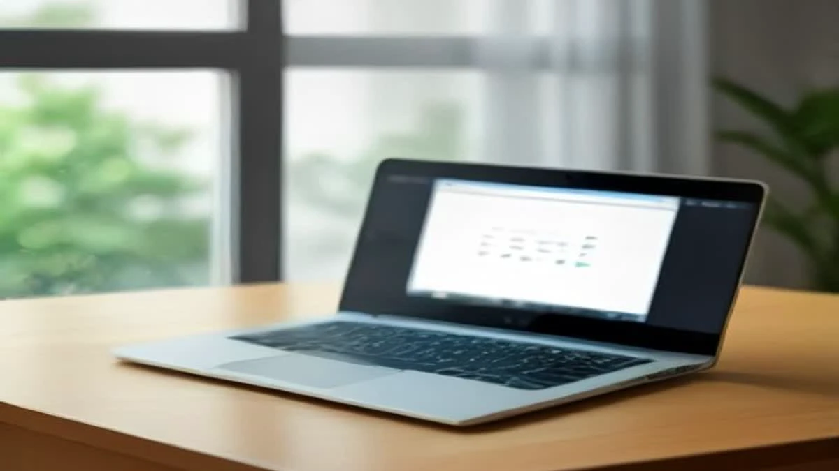 A laptop and a smartphone on a bright desk, showing an abstract rising line chart in natural window light